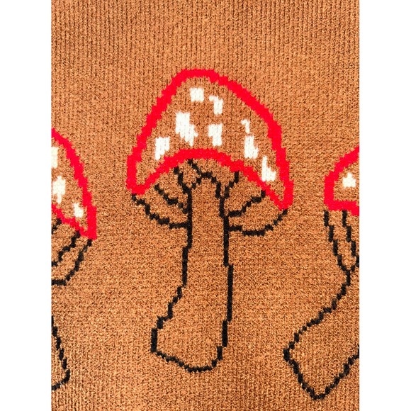 Lisa Says Gah Mushroom Sweater Vest Brown V Neck Sleeveless Knit Top  XS - Picture 4 of 7